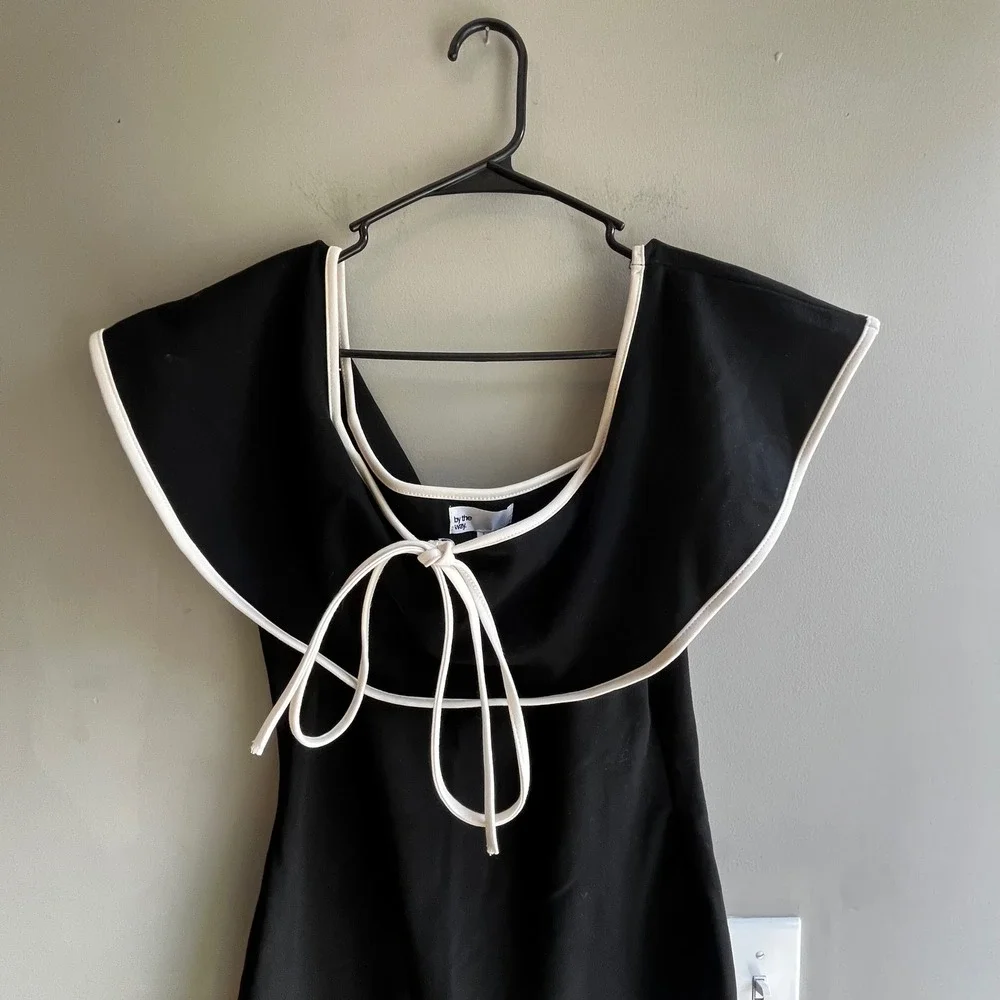 BY THE WAY Black Mini Dress with Contrast White Collar Minimalist Guest L